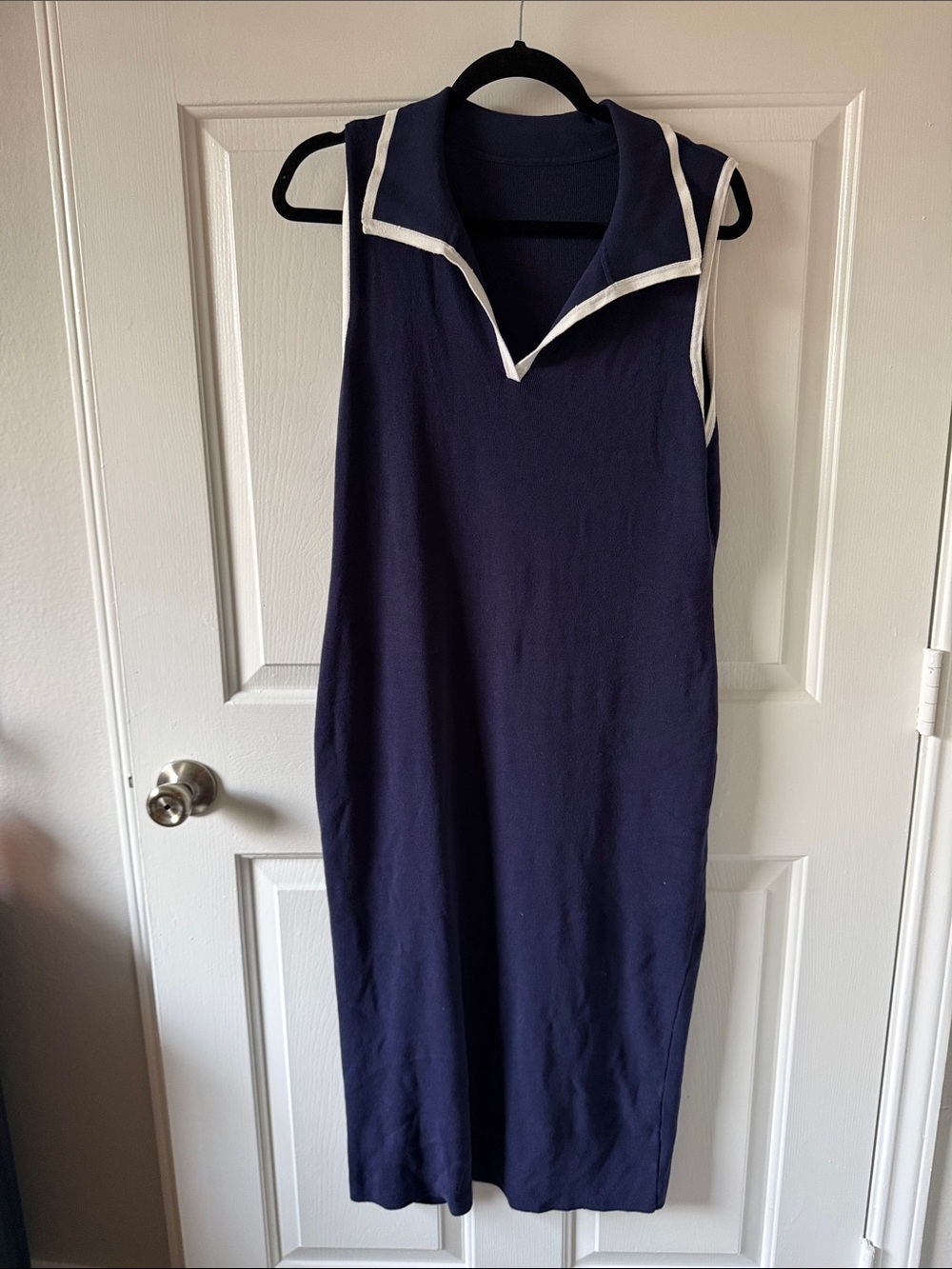 Cider Navy Sporty Sleeveless Sailor-Style Midi Dress with White Trim